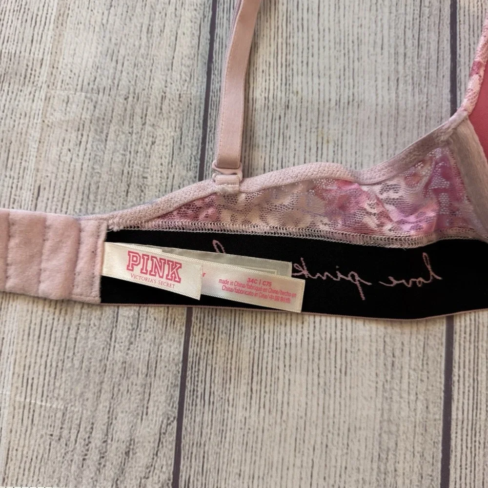 Victoria's Secret PINK Wear Everywhere Push Up Bra 34C Pink Floral Lace
